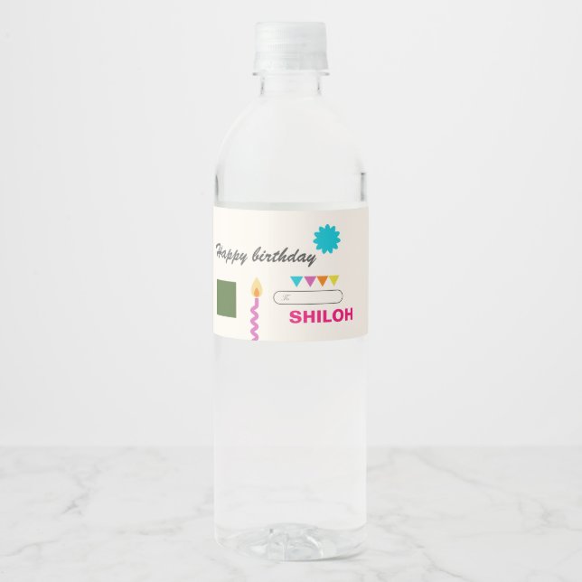 Abstract Festive Modern Art Birthday Water Bottle Label (Front)