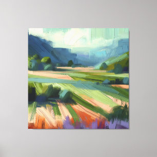 Abstract Field with Green Sky, Pink Hues Canvas Print