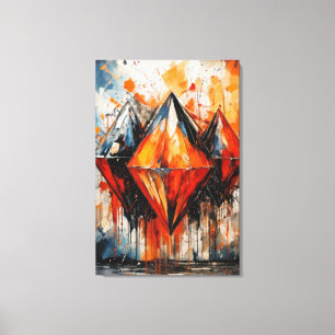 Abstract Fiery Diamond & Shadow Geometric Canvas  Print