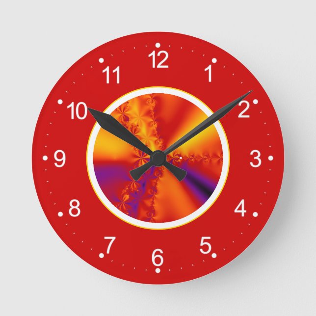 Abstract Fiery Fractal Gradient Round Clock (Front)