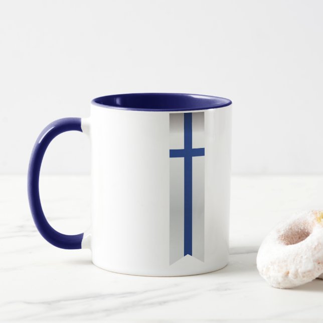 Abstract Finland Flag, Finnish Colours Mug (With Donut)
