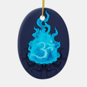 Abstract Fire Blue Flame Ceramic Tree Decoration