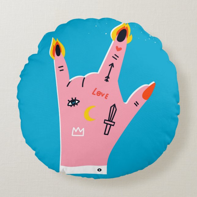 Abstract fire fingers round cushion (Front)