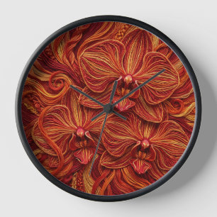 Abstract Fire Red Orchid Art Clocks