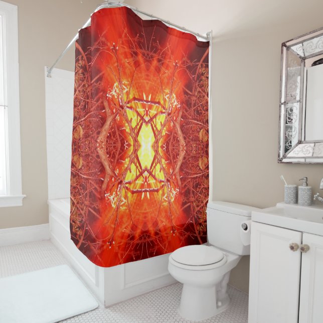 Abstract Fire Shower Curtain (In Situ)