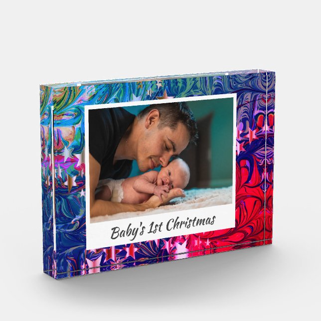 Abstract FIRST CHRISTMAS Baby Photo Block (Left)
