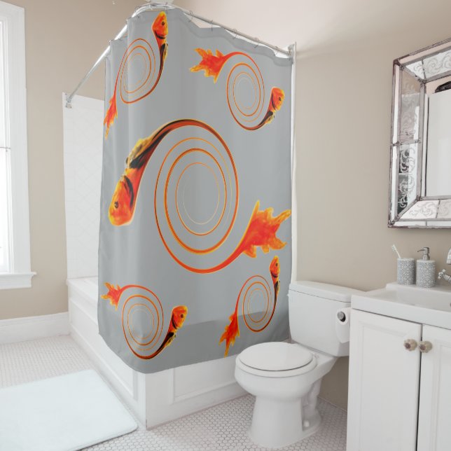 Abstract Fish Aquatic Pattern Custom Colour Shower Curtain (In Situ)