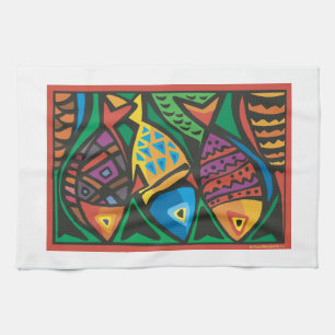 Abstract Fish Art Design Tea Towel