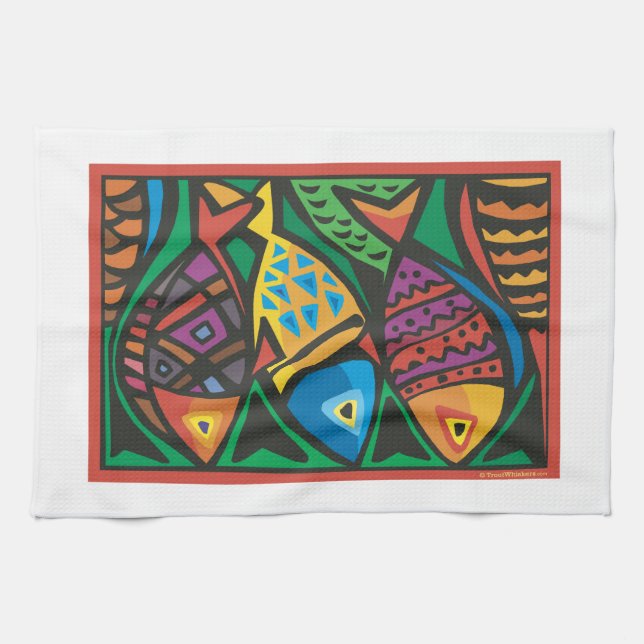 Abstract Fish Art Design Tea Towel (Horizontal)