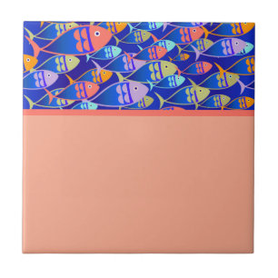 Abstract fish blue pattern coral tile