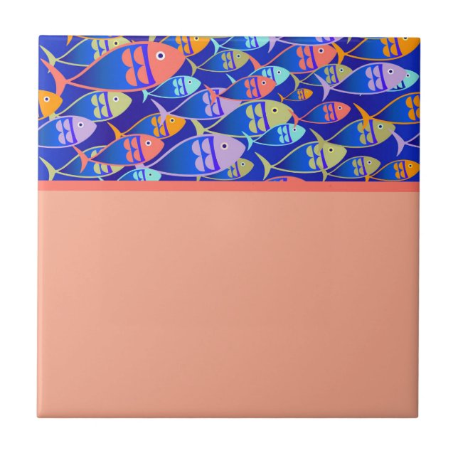 Abstract fish blue pattern coral tile (Front)
