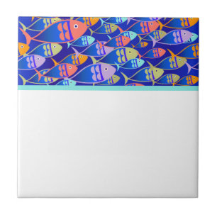 Abstract fish blue pattern tile
