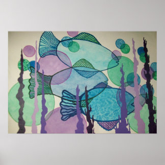 Abstract fish in blue poster