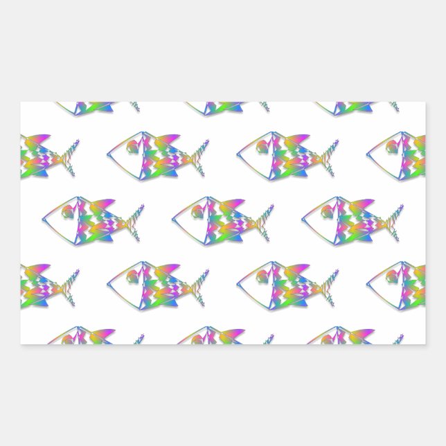 Abstract Fish Pattern Rectangular Sticker (Front)