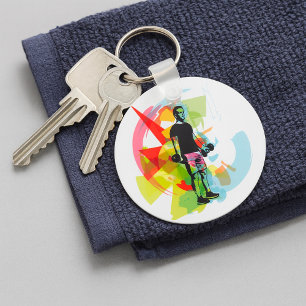 Abstract Fitness Art of Man Lifting Dumbbells Key Ring