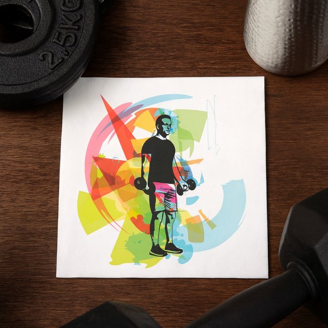 Abstract Fitness Art of Man Lifting Dumbbells Napkin (Creator Uploaded)