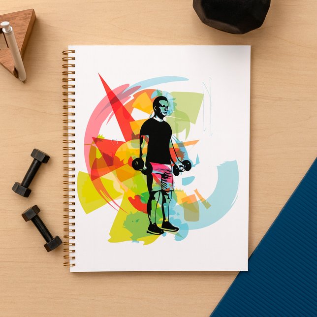 Abstract Fitness Art of Man Lifting Dumbbells Planner (Creator Uploaded)