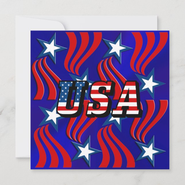 Abstract Flag Pattern & USA Text Party Invitation (Front)