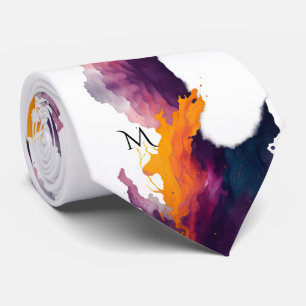 Abstract Flame Brushstroke Pattern Orange Purple Tie