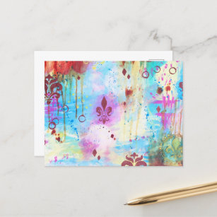 Abstract Fleur de Lis Fun Colourful Whimsical Art Postcard