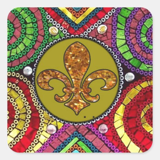 Image of Abstract Fleur De Lis Tile mosaic Colourful Square Sticker