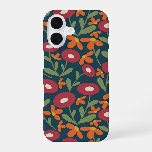 Abstract Flora Navy Blue iPhone 16 Case (Back)