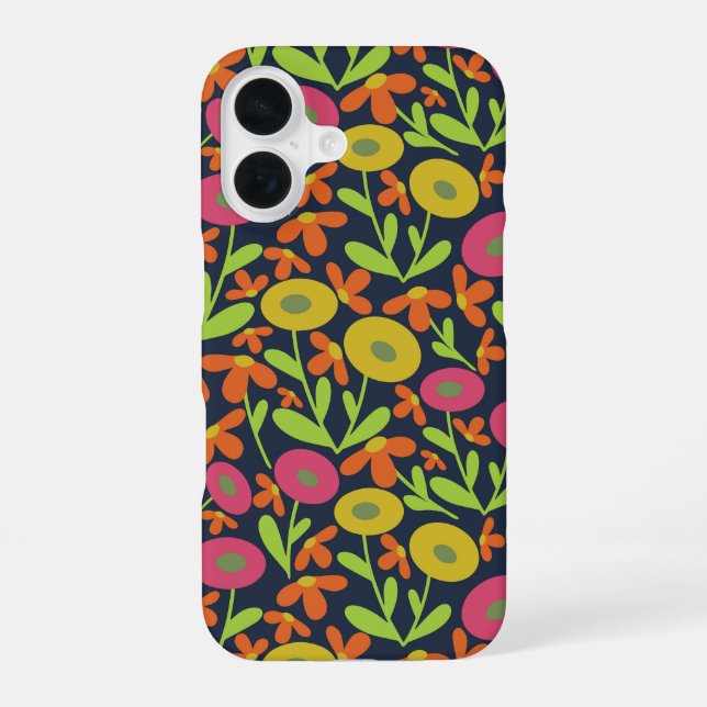 Abstract Flora Neon iPhone 16 Case (Back)