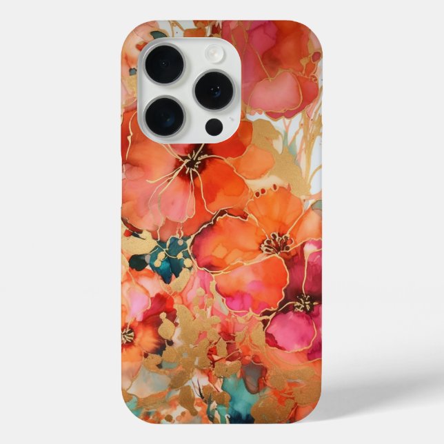  Abstract Floral Alcohol Ink iPhone 15Pro Case (Back)