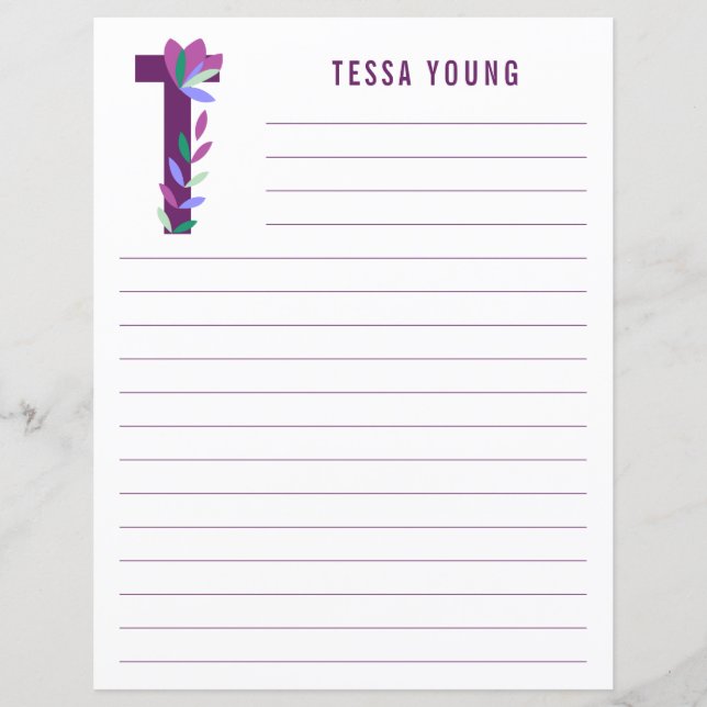 Abstract Floral Alphabet Lined Paper (Front)