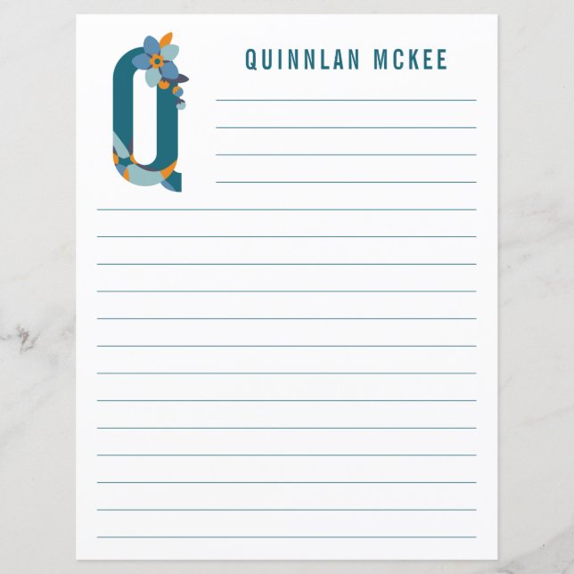 Abstract Floral Alphabet Lined Paper (Front)
