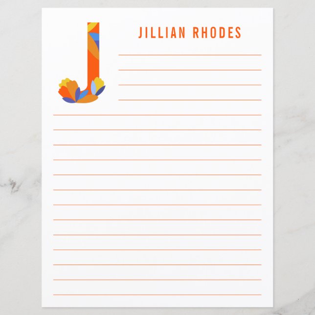Abstract Floral Alphabet Lined Paper (Front)