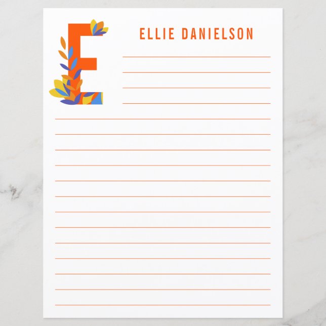 Abstract Floral Alphabet Lined Paper (Front)