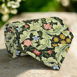 Abstract Floral And Leaves Vintage Green Pattern Tie