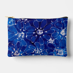 Abstract Floral Art Pattern Blue White Flowers Accessory Pouch