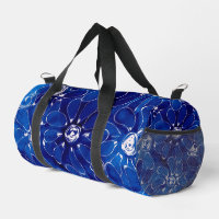 Abstract Floral Art Pattern Blue White Flowers