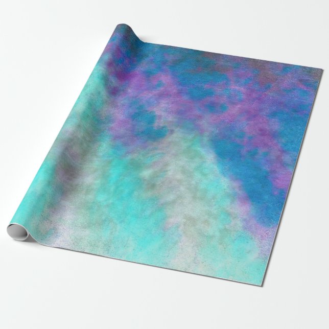 Abstract Floral Art Teal Blue Purple Decoupage Wrapping Paper (Unrolled)