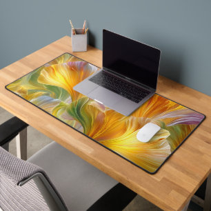 Abstract Floral Art with Yellow Petals Desk Mat