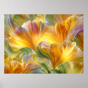 Abstract Floral Art with Yellow Petals Poster