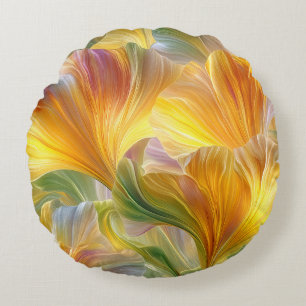 Abstract Floral Art with Yellow Petals Round Cushion