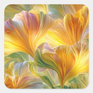 Abstract Floral Art with Yellow Petals Square Sticker