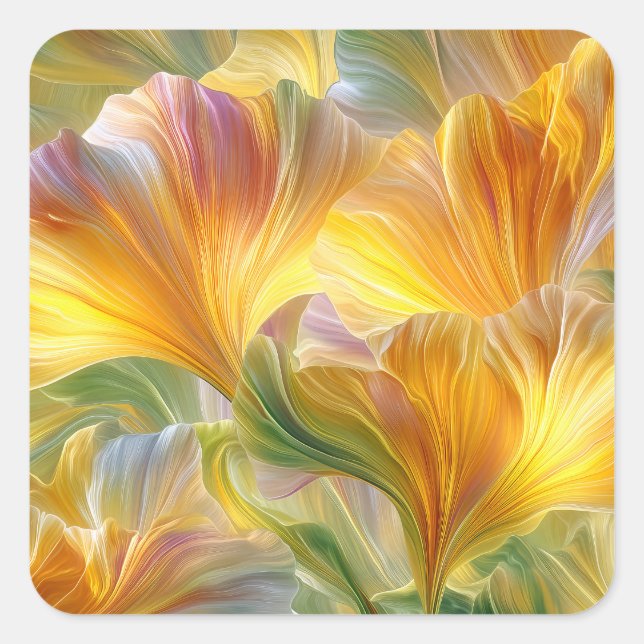 Abstract Floral Art with Yellow Petals Square Sticker (Front)