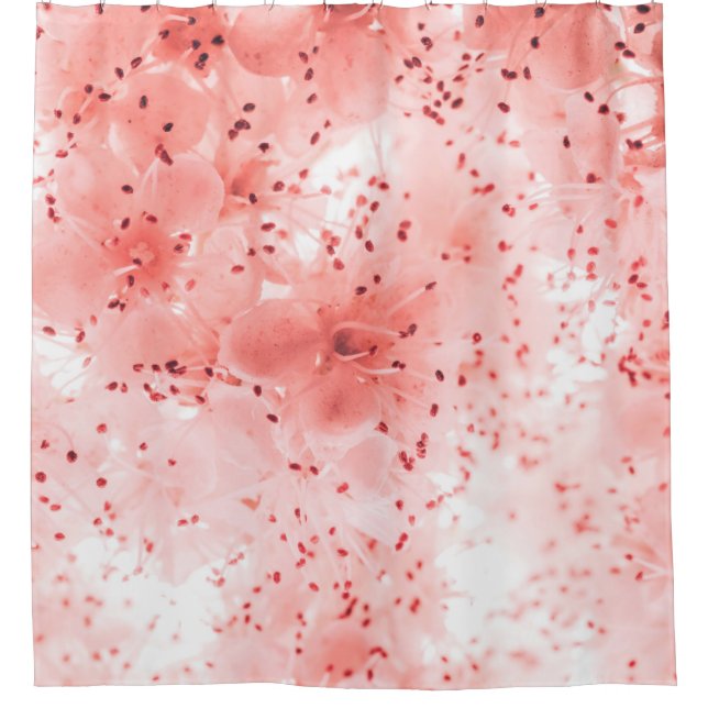 Abstract floral backdrop of pink flowers over past shower curtain (Front)