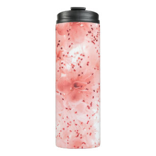 Abstract floral backdrop of pink flowers over past thermal tumbler