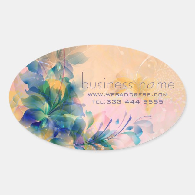 Abstract Floral Background Blue And Beige Oval Sticker (Front)