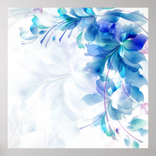 Abstract Floral Background Blue And White Poster