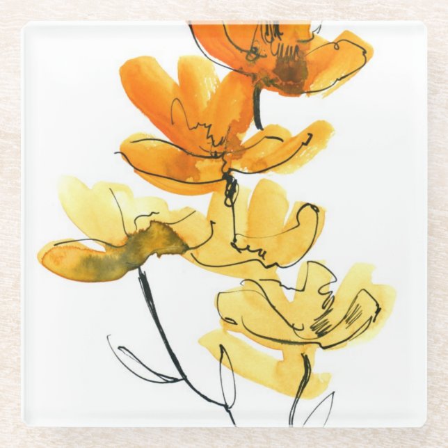 Abstract floral background glass coaster (Front)