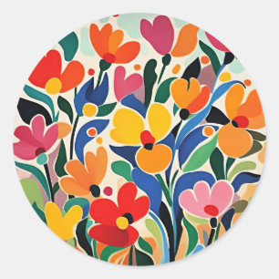 Abstract floral background, vibrant, classic round sticker