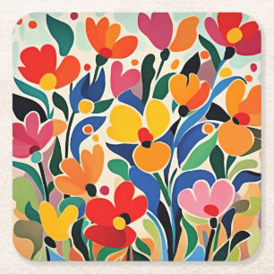 Abstract floral background, vibrant, square paper coaster