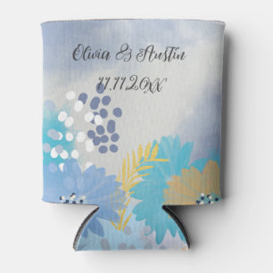 Abstract Floral Beach Wedding coastal Can Cooler