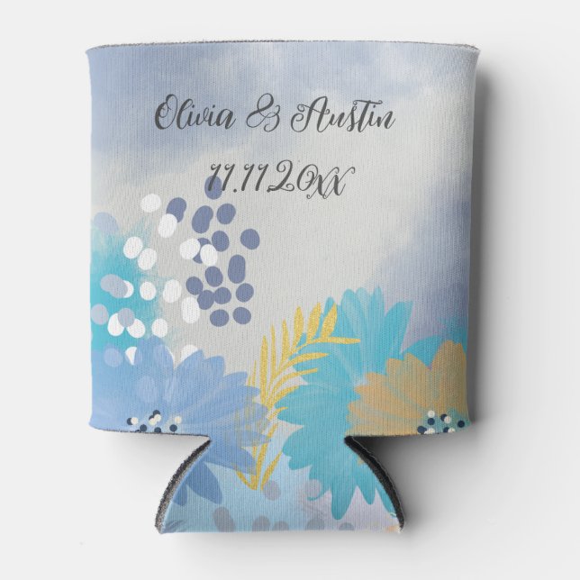 Abstract Floral Beach Wedding coastal Can Cooler (Front)